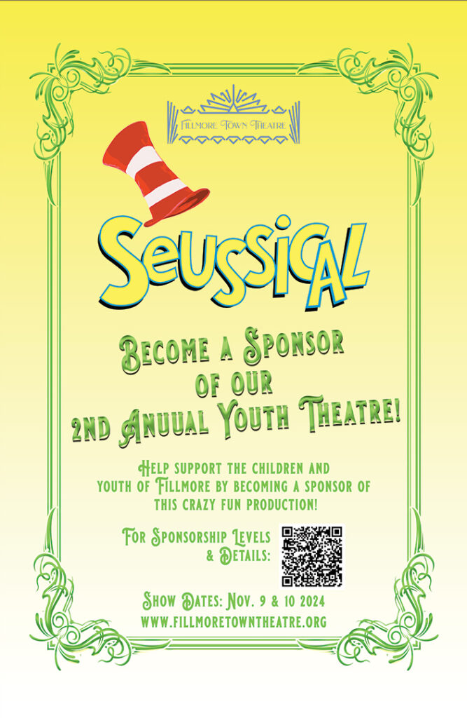 Poster for sponsorships of Fillmore Town Theatre's Youth Theatre production of Seussical