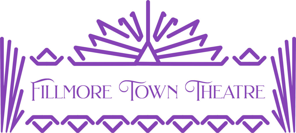Fillmore Town Theatre logo in purple, featuring the theatre name beneath a stylized Art Deco sunburst and geometric decorative border.